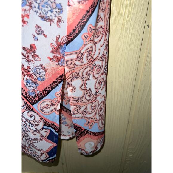 Susan Graver Medium Topper Shirt Tunic Top Vest Chiffon Peach Fuzz Printed Patch - Picture 8 of 13